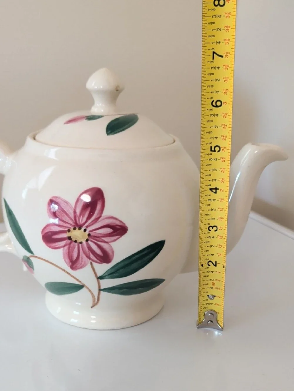 Vintage Shawnee USA Cream Teapot | Pink Floral Ceramic Tea Pot